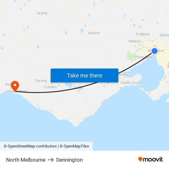 North Melbourne to Dennington map