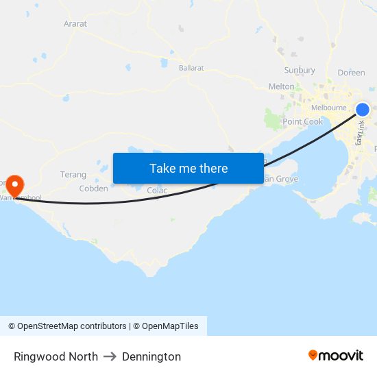 Ringwood North to Dennington map