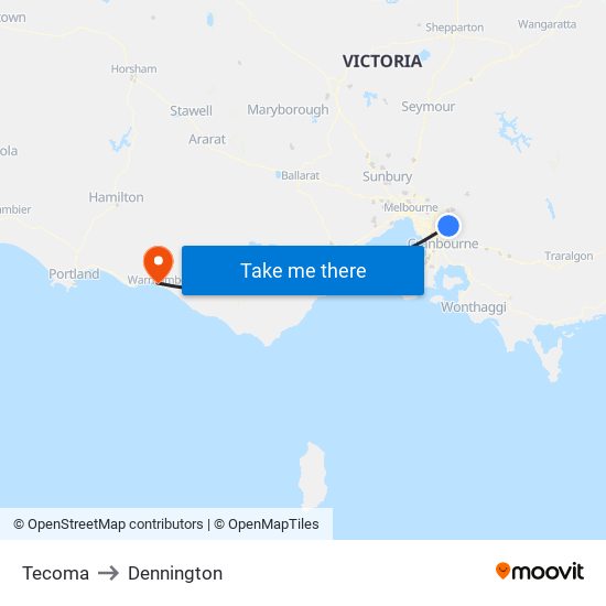 Tecoma to Dennington map