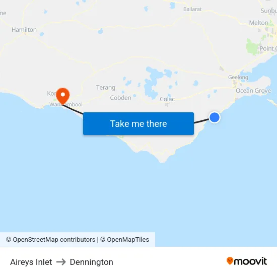 Aireys Inlet to Dennington map