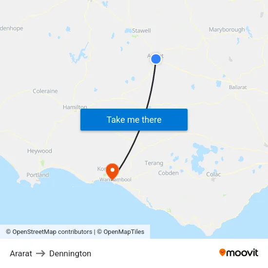 Ararat to Dennington map