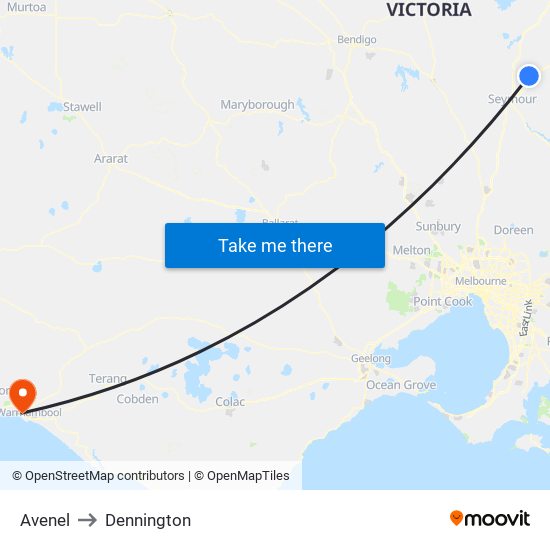 Avenel to Dennington map