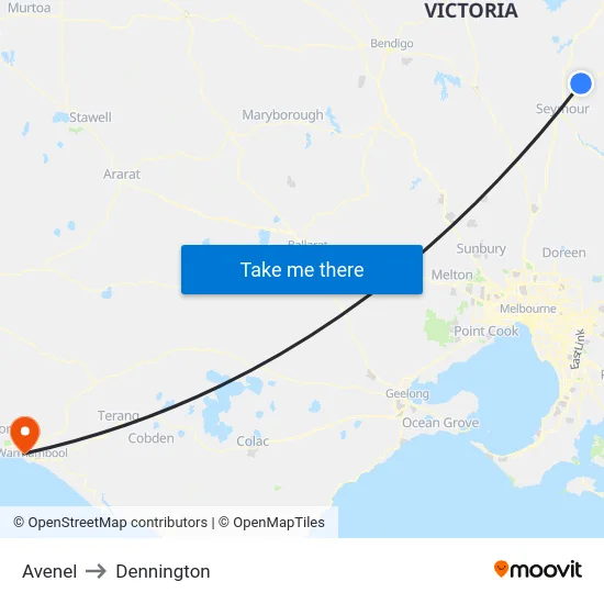 Avenel to Dennington map