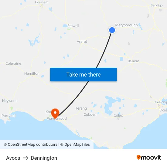 Avoca to Dennington map