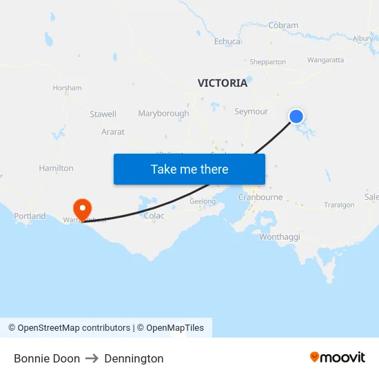 Bonnie Doon to Dennington map