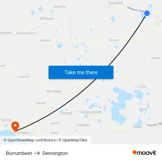 Burrumbeet to Dennington map