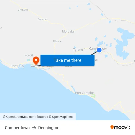 Camperdown to Dennington map