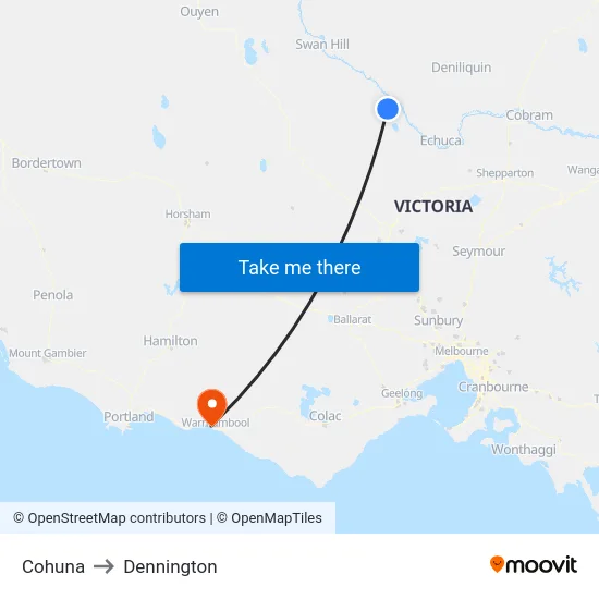 Cohuna to Dennington map