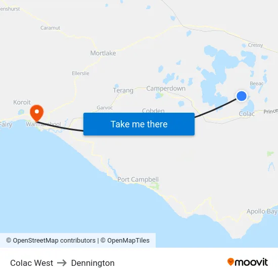 Colac West to Dennington map