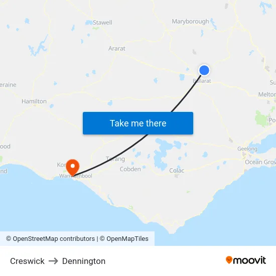 Creswick to Dennington map