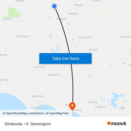 Dimboola to Dennington map