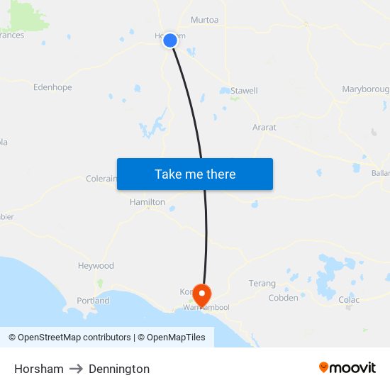 Horsham to Dennington map