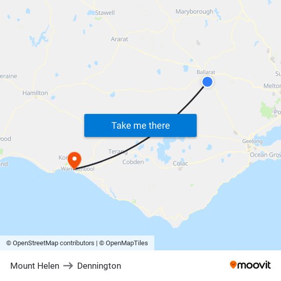 Mount Helen to Dennington map