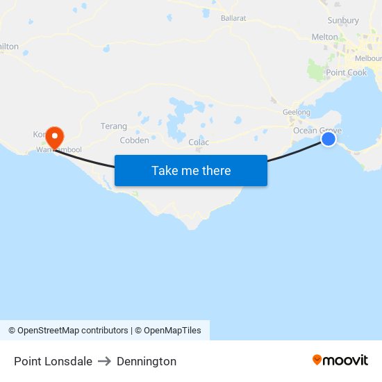 Point Lonsdale to Dennington map