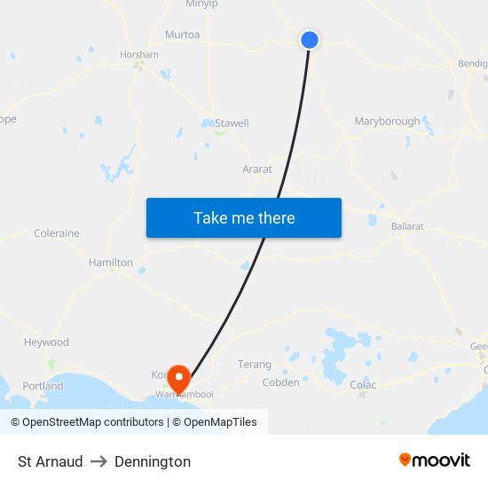 St Arnaud to Dennington map