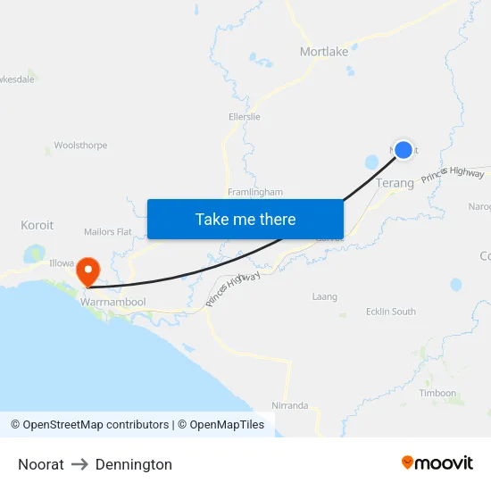 Noorat to Dennington map