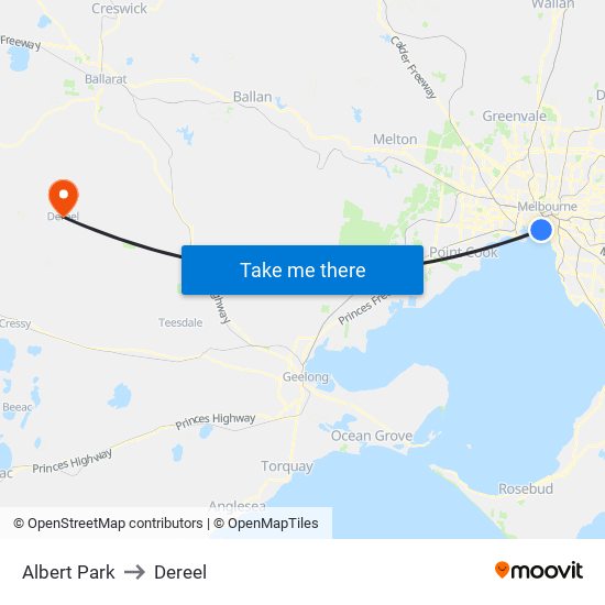 Albert Park to Dereel map