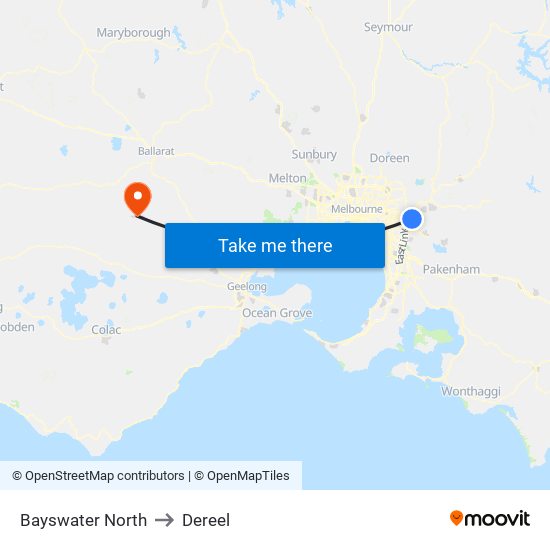 Bayswater North to Dereel map