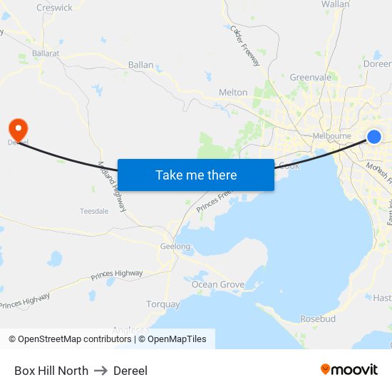 Box Hill North to Dereel map