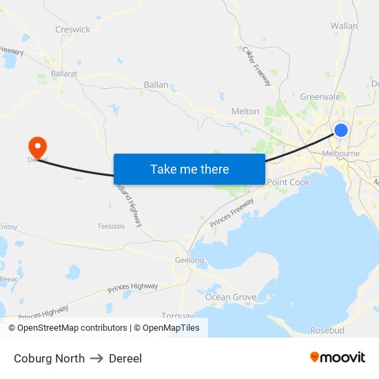 Coburg North to Dereel map