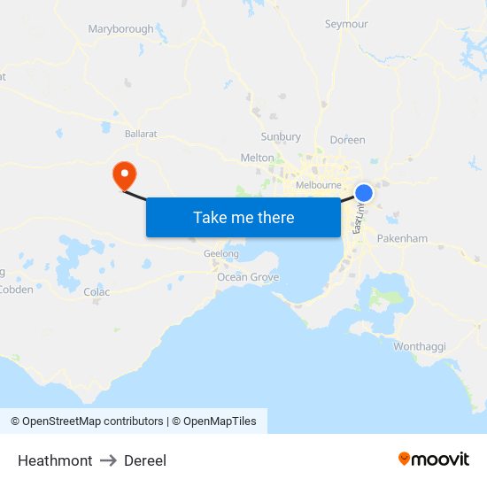 Heathmont to Dereel map
