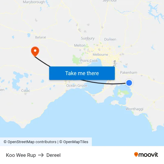 Koo Wee Rup to Dereel map