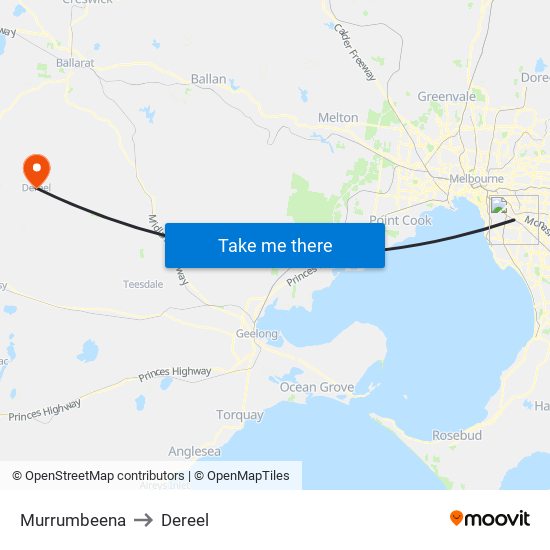 Murrumbeena to Dereel map