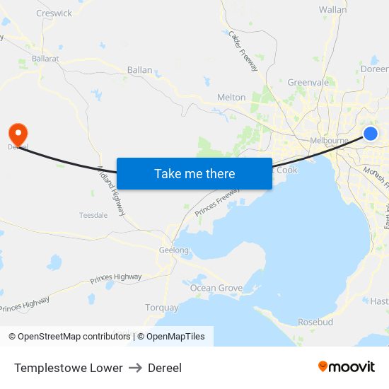 Templestowe Lower to Dereel map