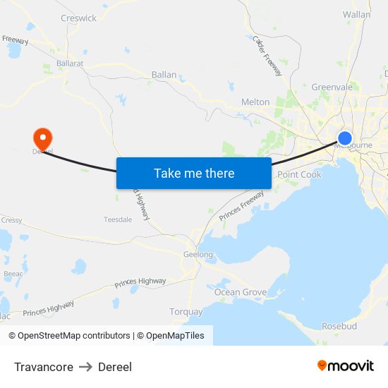 Travancore to Dereel map
