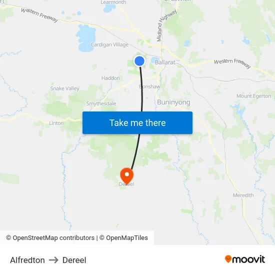 Alfredton to Dereel map