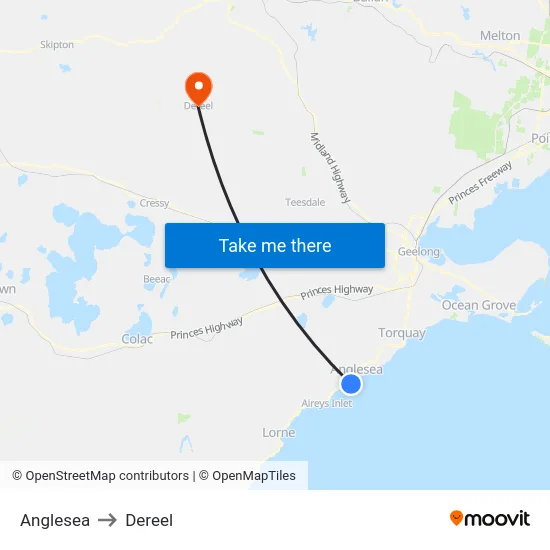 Anglesea to Dereel map