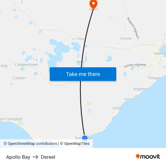 Apollo Bay to Dereel map