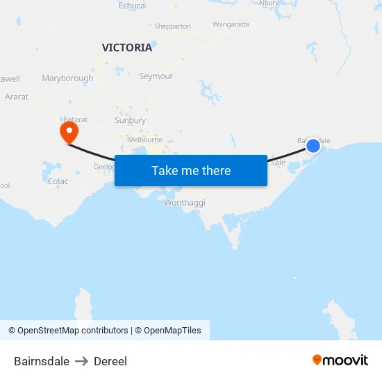 Bairnsdale to Dereel map