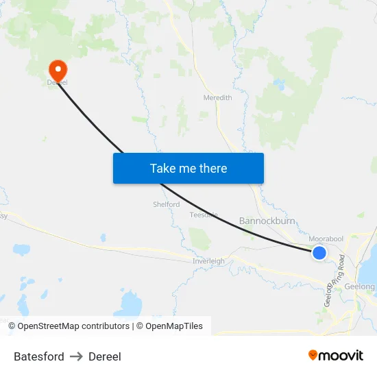 Batesford to Dereel map