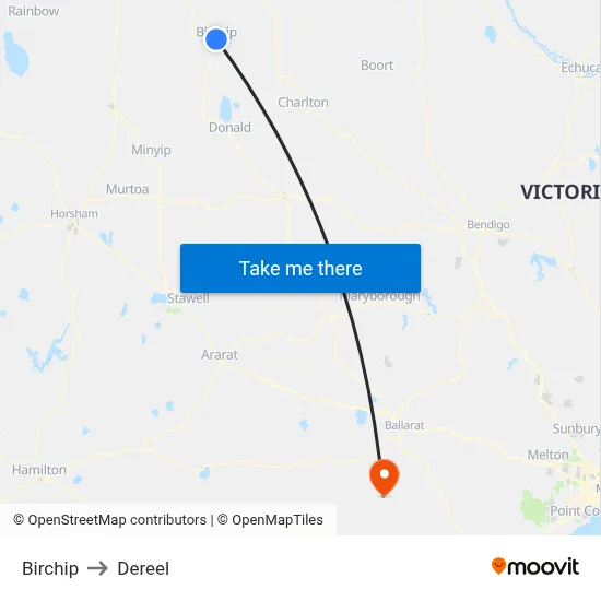 Birchip to Dereel map