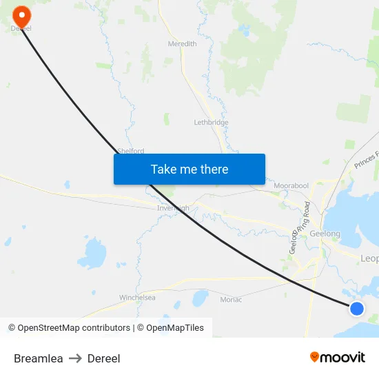 Breamlea to Dereel map