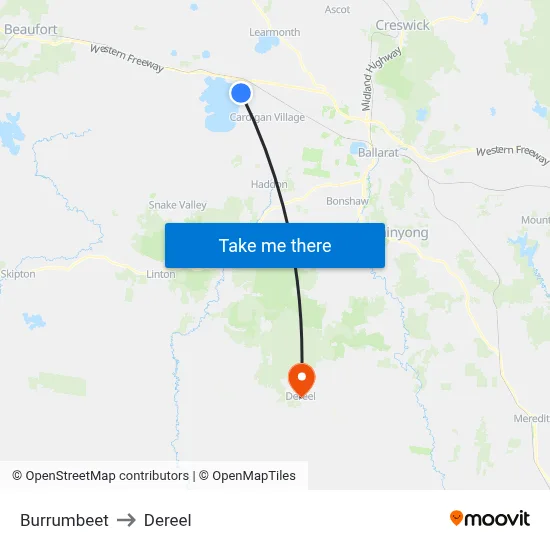 Burrumbeet to Dereel map