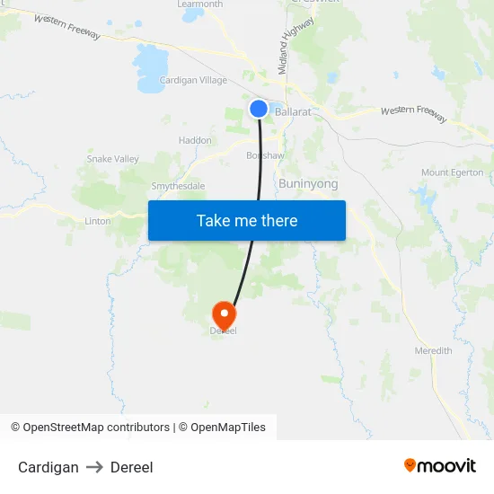 Cardigan to Dereel map