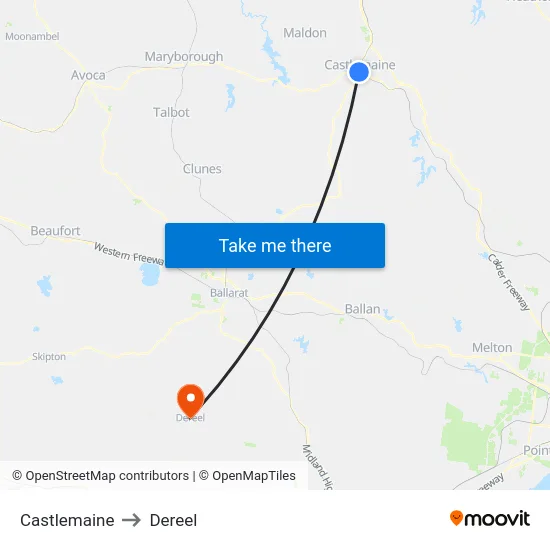 Castlemaine to Dereel map