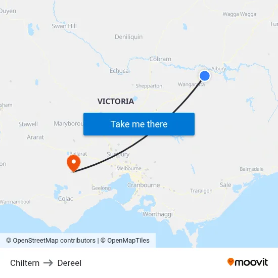 Chiltern to Dereel map