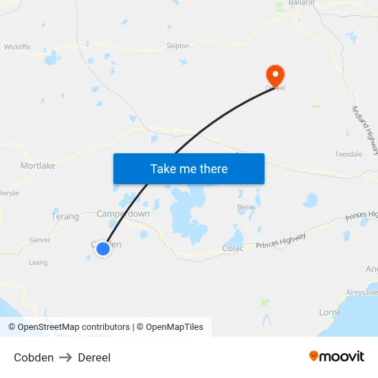 Cobden to Dereel map