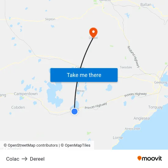 Colac to Dereel map