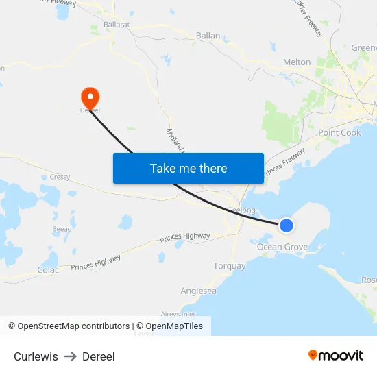 Curlewis to Dereel map