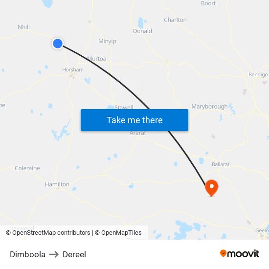 Dimboola to Dereel map