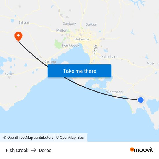 Fish Creek to Dereel map