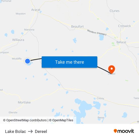 Lake Bolac to Dereel map