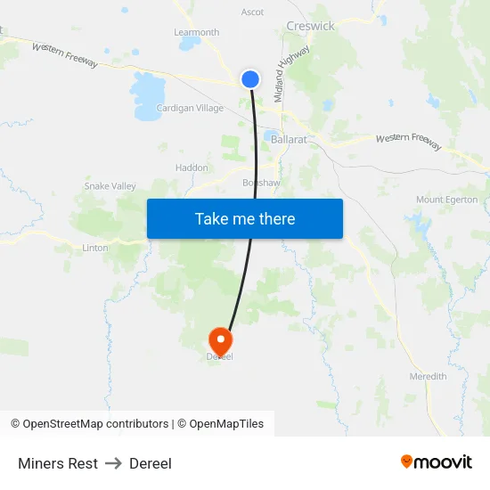 Miners Rest to Dereel map