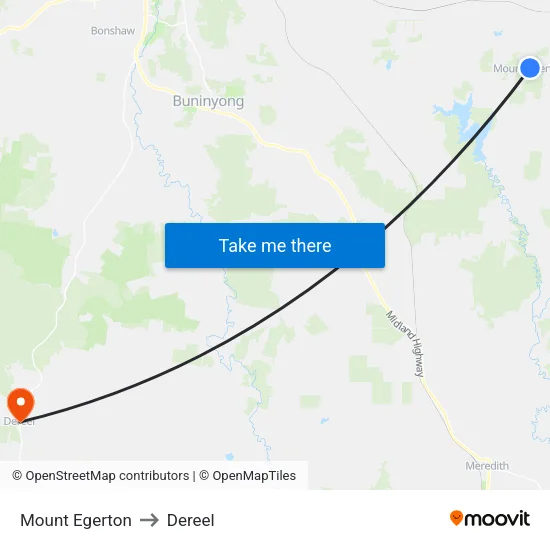 Mount Egerton to Dereel map