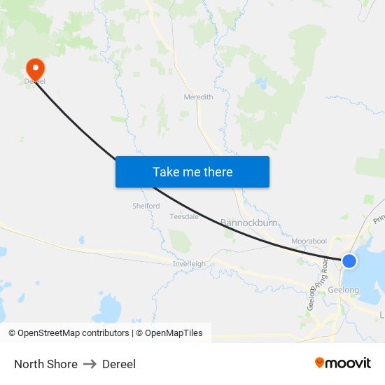 North Shore to Dereel map