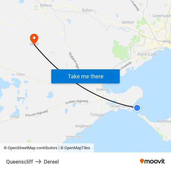 Queenscliff to Dereel map